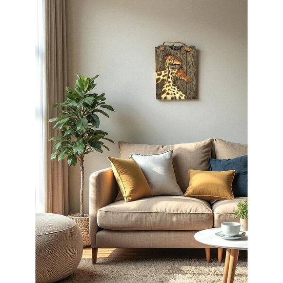 3-D Giraffe Wall Art Plaque With Rustic Wood Finish & Rope Hanger - Picture 2 of 6